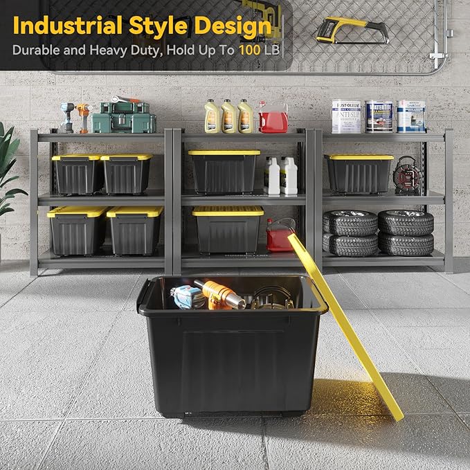 Nazhura 72Quart Plastic Storage Bin, Stackable and Nestable Storage Boxes with White Lids and Secure Latching Buckles, Large Storage Container (Black/Yellow, 72Quart-6Pack) - Image 6