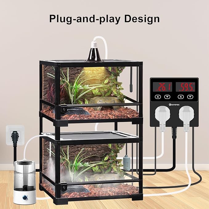KETOTEK Digital Temperature and Humidity Controller Outlet, Reptile Thermostat Plug Dual Stage Pre-Wired for Mushroom Greenhouse Homebrew - Image 3
