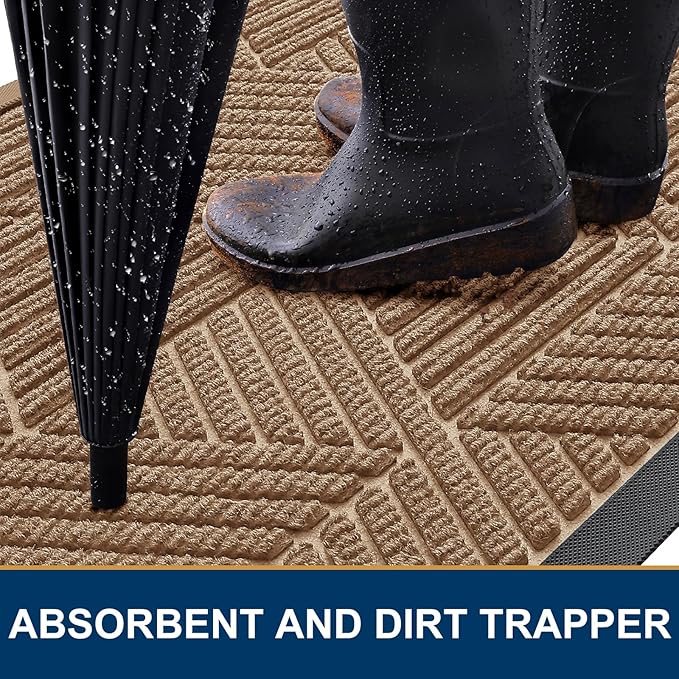 Smiry Front Door Mat Outside Entrance, Heavy Duty Sturdy Natural Rubber Doormat, Trap Dirt and Moisture, Easy Clean Low Profile Mats for Indoor Outdoor Entry, Irregular Triangle (71x34, Coffee) - Image 3