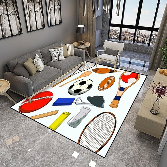 Area Rug, Sports Equipment Pattern Printing Lightweight Area Rugs Fade Resistant, Flame Resistant, Quick Dry, Stain Resistant, Waterproof Floor Carpet for Living Room Bedroom, 24 x 36 Inch - Image 4