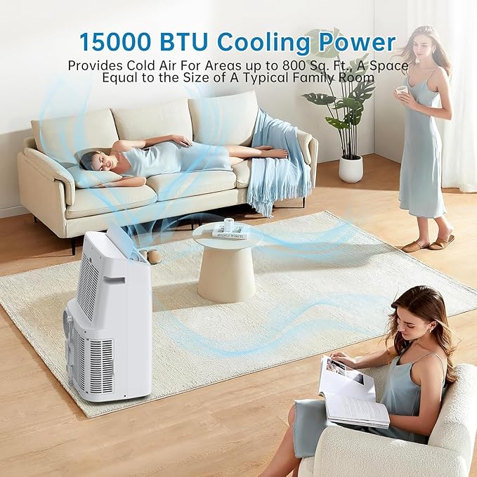 15000 BTU Portable Air Conditioner for 850 Sq Ft 3-In-1 AC Unit with Cooling/Dehumidifier/Fan Modes, Remote, 24H Timer & Installation Kit for Home/Office/Dorm - Image 3