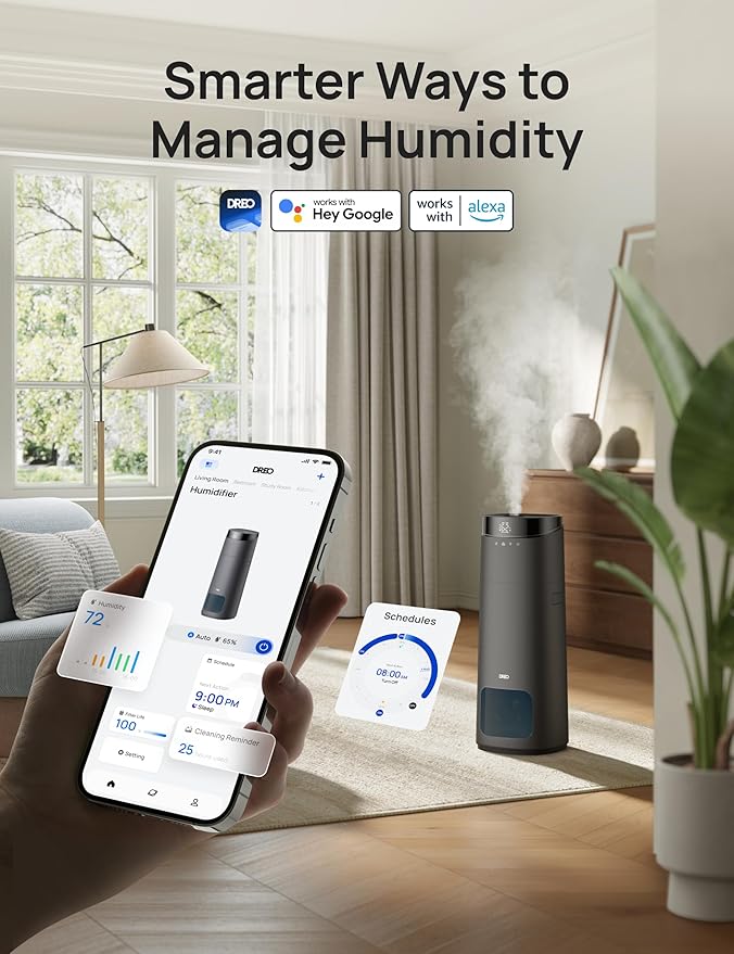 DREO 16L Smart Humidifier Large Room 1000 ft², 130H Cool Mist Air Humidifiers for Bedroom Plants Baby, Top Fill, Remote/Touch/Voice & APP Control, Clean Tank Technology, 30dB, HM755S Grey - Image 5