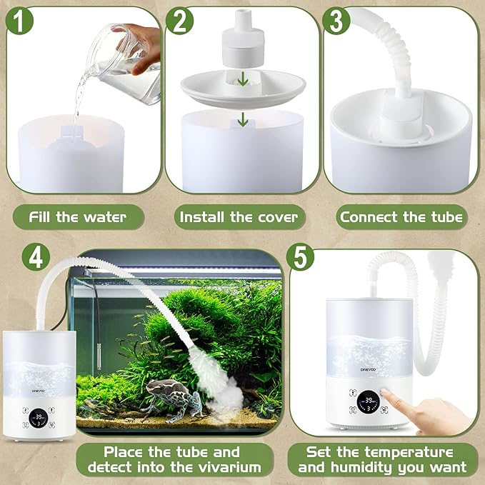 Smart Reptile Fogger Humidifiers with Humidity Control, Reptile Terrarium Humidifier Smart Touch, 3 Grades Adjustable Fogger with Hose for Reptile Amphibians Herps Snakes Plants - Image 6