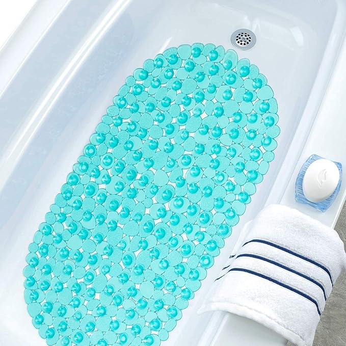 WELTRXE Pebbles Bath Mat Oval Non-Slip Bathtub Mat with Suction Cups, Drain Holes for Bathroom Showers, Tub, Machine Washable, BPA, Latex Free Safe Shower Mats, 27 x 14 Inch, Teal - Image 7