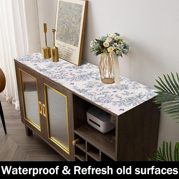 White and Blue Non-Slip Shelf Liner,16IN x 10FT Non-Adhesive and Strong Non-Slip Floral Shelf Cabinet Drawer Liners for Kitchen, Waterproof Cupboard Liners,Easy to Clean - Image 9