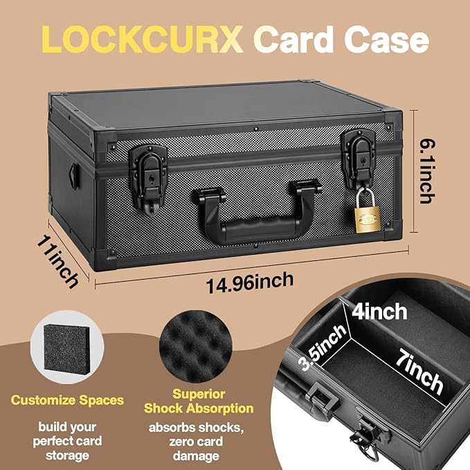 Trading Card Storage Box for 3"x4" 35pt Rigid Cards, Holds 600+ Toploaders, Sports Card Case with 6 Foam Dividers, Toploader Storage Box, Sports Card Storage with Key Lock - Image 4