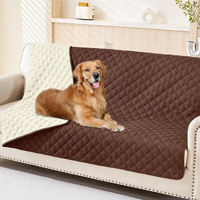 Smiry Waterproof Dog Bed Cover Pet Blanket, Soft Washable Dog Blanket for Furniture Bed Couch Sofa Reversible, Checkered (68"x82", Brown/Beige) by Smiry