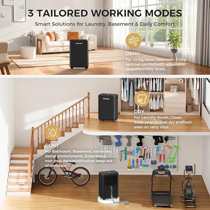 2000 Sq.Ft Dehumidifier for Basement, 30 Pints Portable Dehumidifier for Home with Drain Hose, 0.52 Gal Water Tank, Intelligent Humidity Control Auto Shut Off for Bathroom, Laundry, RV, Office - Image 5