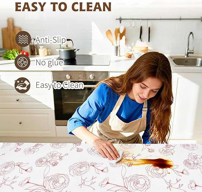 Shelf Liners for Kitchen Cabinets 17in x 20FT Non Adhesive Drawer Liner Red and White Floral Thickened Shelf Liner Paper Strong Non-Slip Easy to Clean for Tool Box with Knife and Tape Measure - Image 4