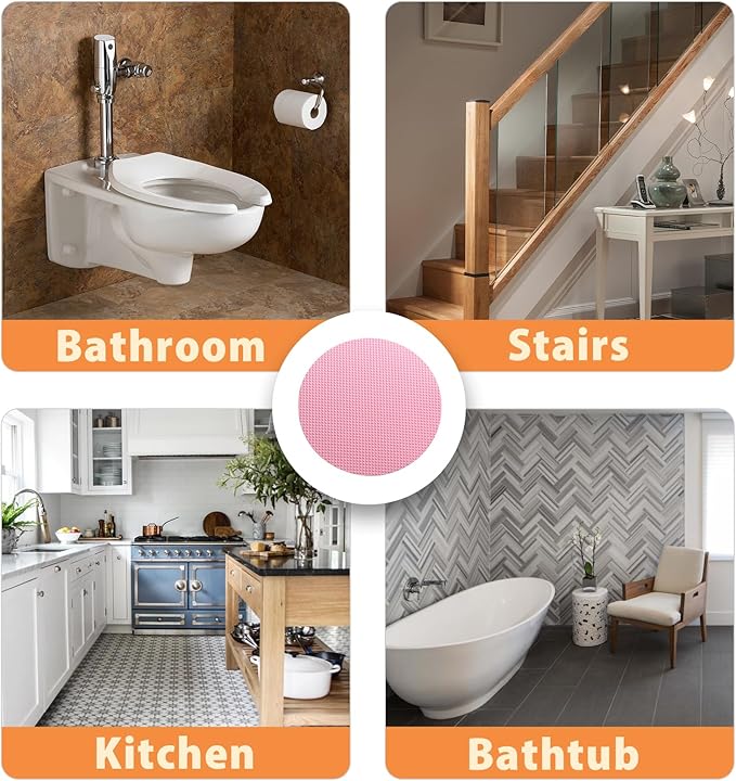 24 PCS Bathtub Non Slip Stickers Pink Adhesive Decals Round Shape Anti Slip Shower Stickers Bath Non Slip Stickers for Floor Bathroom Stairs Ladders with Scraper - Image 5