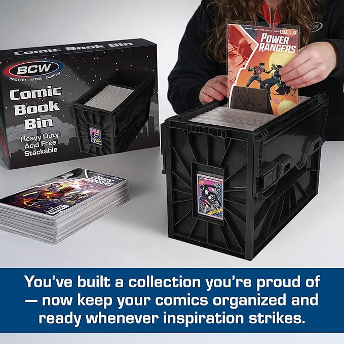 BCW Short Comic Book Bin | Holds 150 Comics | Stackable Plastic Storage | Acid-Free Organizer | Black, 5 Pack - Image 2