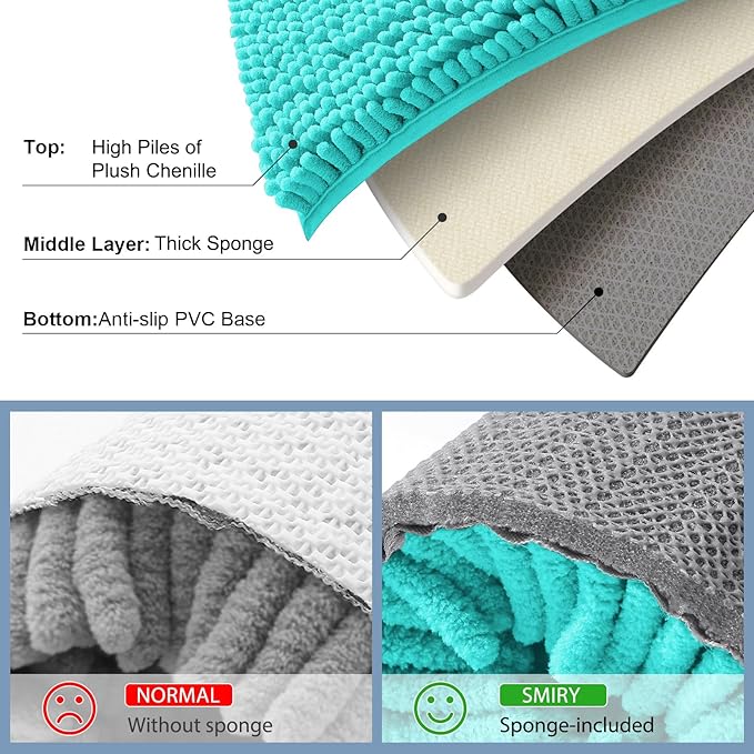 Smiry Luxury Chenille Bathroom Rugs 70x24, Extra Soft and Absorbent Shaggy Bath Mat, Machine Washable, Non-Slip Plush Carpet Runner for Tub, Shower, and Floor, Home Decor Accessories, Turquoise - Image 5