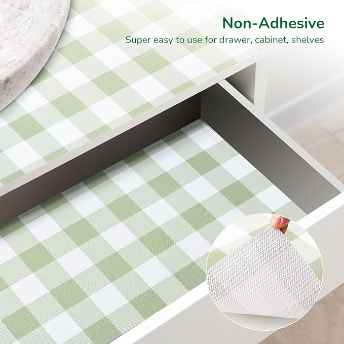 Practical Gingham Green Shelf Liner, Non-Adhesive Drawer Liner Non-Slip Cabinet Liner for Kitchen, Pantry, Cupboard, Tool Box, Bathroom Organizing (11.8" x10ft) - Image 3