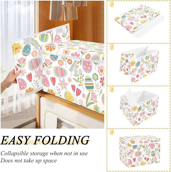 xigua Easter Flower Eggs Storage Bins with Lids and Carrying Handle,Foldable Storage Boxes Organizer Containers Baskets Cube with Cover for Home Bedroom Closet Office - Image 4