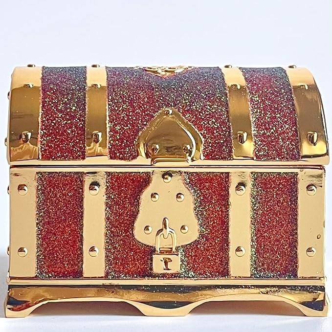 Retro Jewelry Box Arched Vintage Rectangular Metal Chest Necklace Ring Earrings Storage Case for Women Girls (Golden Starlight Red, S) - Image 4