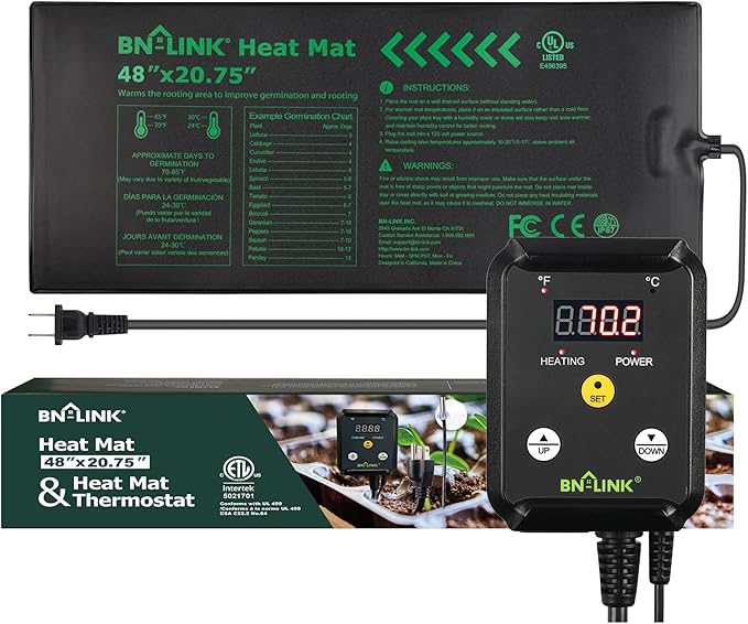 BN-LINK Seedling Heat Mat Heating Pad 48" x 20.75" with Digital Thermostat Controller Combo Set Waterproof for Indoor Seed Starting and Plant Germination by BN-LINK