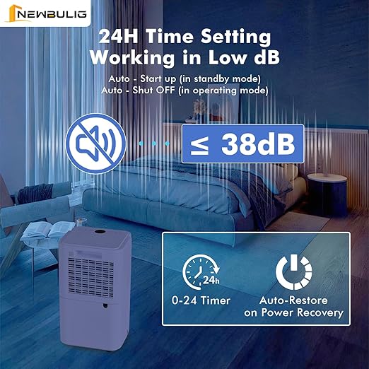 NEWBULIG 30Pints Dehumidifier with Drain Hose, 2,000 Sq.Ft Dehumidifier for Basement, 0.53 Gallon Tank, Low 38dB, Smart Humidity Ring, Ideal Whole House Humidity Remover for Home, Bedroom & Bathroom - Image 5