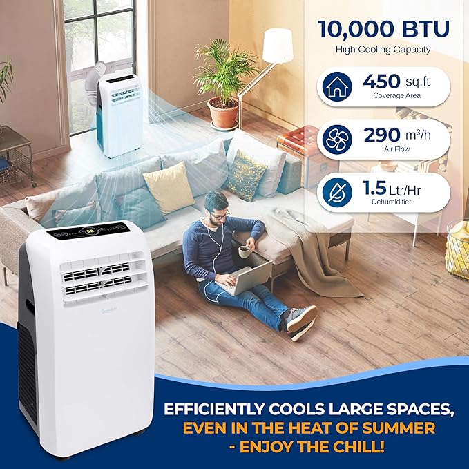 SereneLife Small Air Conditioner Portable 10,000 BTU with Built-in Dehumidifier - Portable AC unit for rooms up to 450 sq ft - Remote Control, Window Mount Exhaust Kit - Image 2