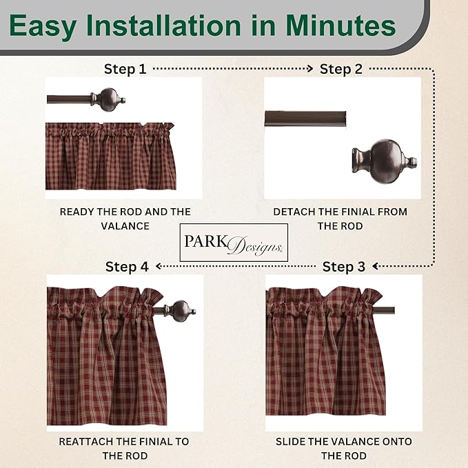 Park Designs Farmhouse Kitchen Valances for Windows - Sturbridge Red | Fall Decor Window Valance Curtains | Plaid Curtain Valances for Windows | Ideal for BOHO Living Rooms & Bathrooms | 72" x 14" - Image 4