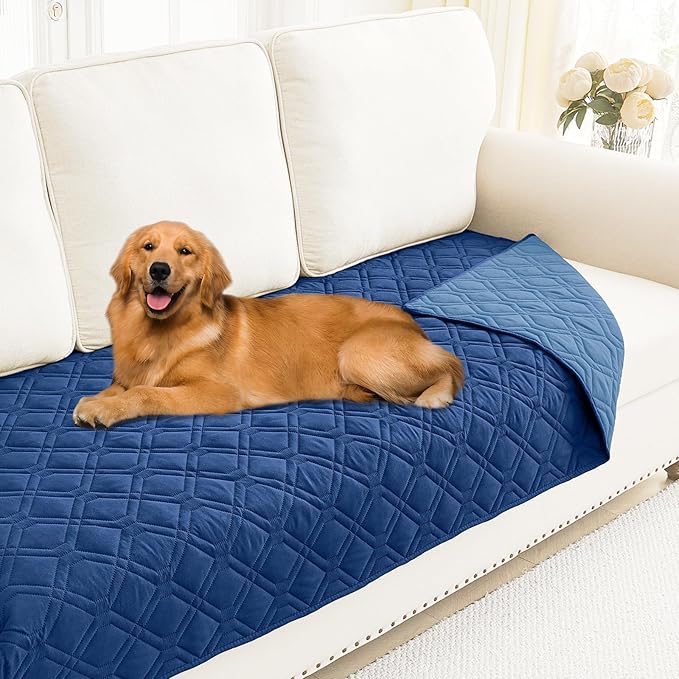 Smiry Reversible Waterproof Couch Covers for Sofa, Washable Dogs Pet Couch Covers for 3 Cushion Sofa Pet Friendly, Water Resistant Furniture Protector Slipcover, Geometric (30"x70", Navy/Blue) by Smiry