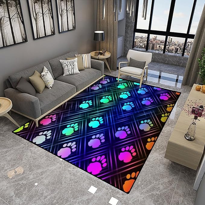 Floor Covering, Colorful Animal Paw Printed Patterns, Moisture Barrier Area Rugs, Fade Resistant, Flame Resistant, Quick Dry, Stain Resistant, Waterproof Floor Carpet for Living Room, 24 x 36 Inch - Image 4