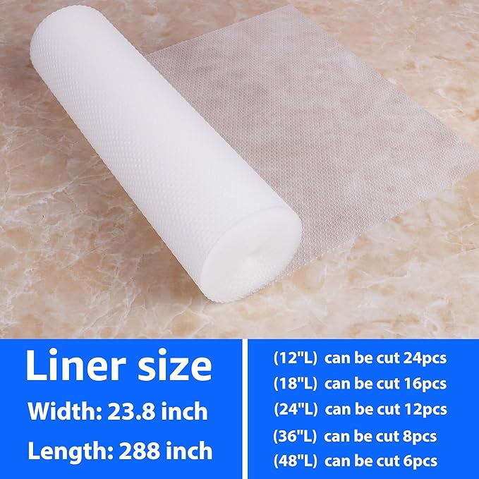 Clear Shelf Liners for Kitchen Cabinets: 23.8" W x 288" L Waterproof Under Sink Mat - Non-Adhesive Non Slip Translucent Large Cupboard Drawer Liner for Pantry Shelves - Image 9