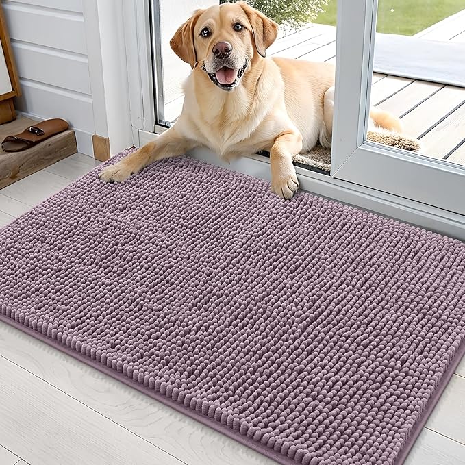 OLANLY Dog Door Mat for Muddy Paws 35x24, Absorbs Moisture and Dirt, Absorbent Non-Slip Washable Doormat, Quick Dry Chenille Mud Mat for Dogs, Entry Indoor Entryway Carpet for Inside Floor, Deep Plum by OLANLY