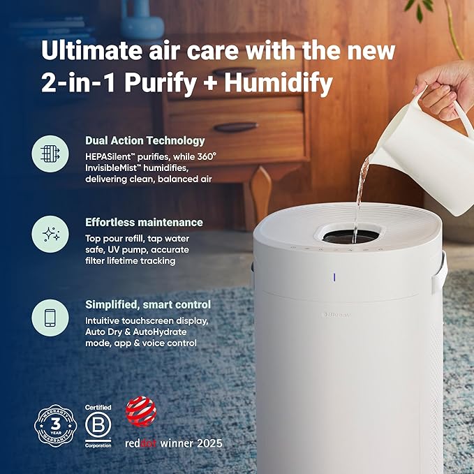 BLUEAIR 2-in-1 Purify + Humidify: Air Purifier and Humidifier with HEPASilent™ and 360° InvisibleMist™ Technology, Top Pour - covers 1,726 sqft in 60 minutes - Perfectly balanced air, one product - Image 2
