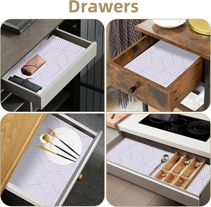 Shelf Liners for Kitchen Cabinets 12in x 30FT, Non Adhesive Cabinet Liner Strong Non-Slip Thickened Silver Geometric Easy to Clean for Shelf, Cabinet, Refrigerator with Knife and Tape Measure - Image 5
