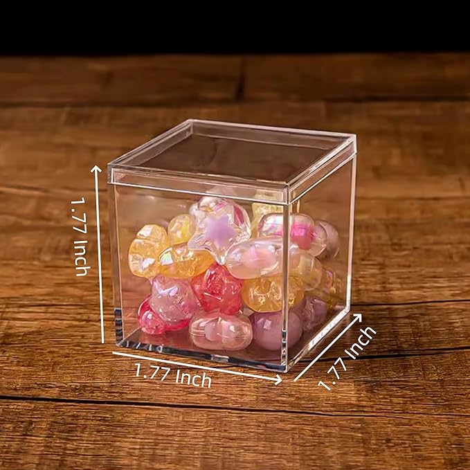 Acrylic Box Small Clear Box with Lid 2 Pack 45X45X45mm Storage Boxes Acrylic Square Cube Organizer Containers for Candy Pill and Tiny Jewelry - Image 2