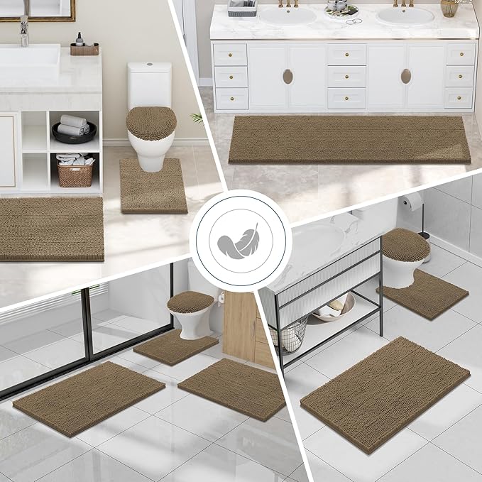 Smiry Luxury Chenille Bathroom Rugs 48x32, Extra Soft and Absorbent Shaggy Bath Mat, Machine Washable, Non-Slip Plush Carpet Runner for Tub, Shower, and Floor, Home Decor Accessories, Camel - Image 7