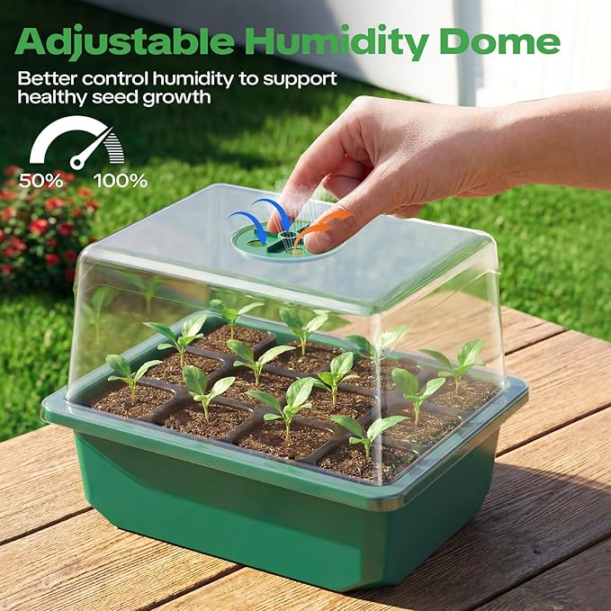 YAUNGEL 4 Pack Seed Starter Tray with Self-Heating, Seed Starter Kit with High Humidity Control Domes, Seedling Starter Trays for Indoor Gardening Plant, Green - Image 4