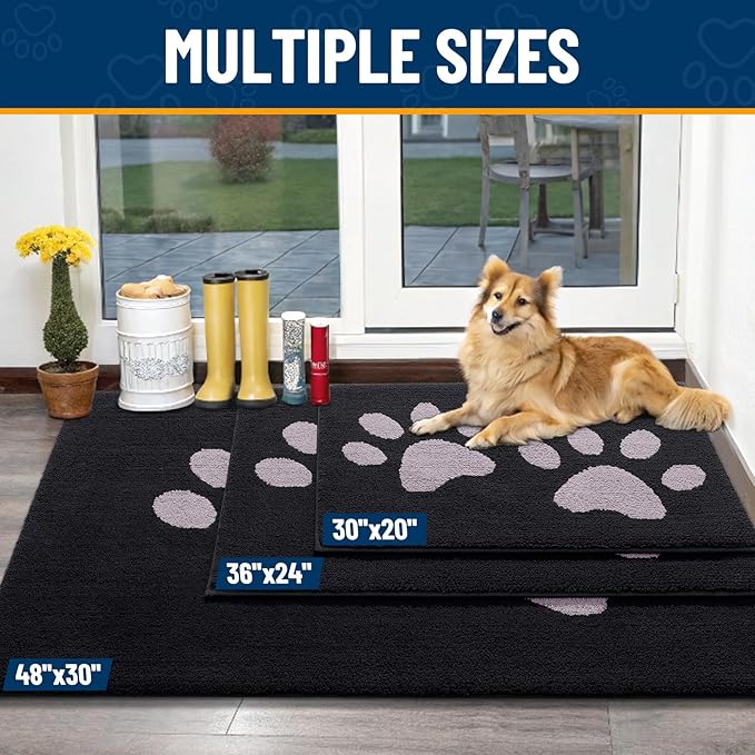Smiry Dog Door Mat for Muddy Paws, Absorbs Moisture and Dirt, Low-Profile Entryway Mat with Non-Slip Backing, Entry Indoor Outdoor Doormat for Inside Floor (48x32 Inches, Black and Grey, Paw) - Image 3