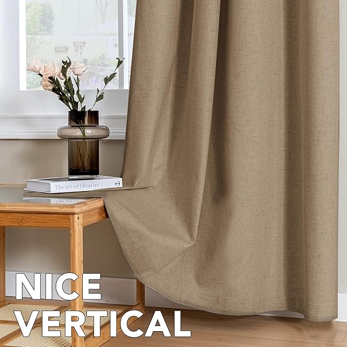 H.VERSAILTEX Linen Curtains 100% Blackout Curtains for Bedroom 96 inch Long Full Light Blocking Nature Linen Blended Window Curtains for Living Room Nickel Grommet (2 Panels, Heathered Macchiato) - Image 7