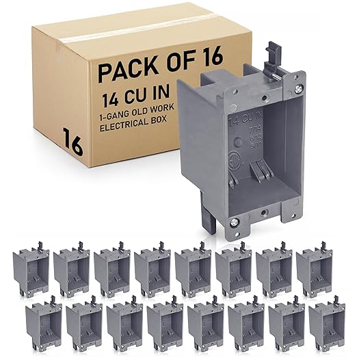 (16 Pack) Airmont Products 14 in. Old Work Electrical Box, 1-Gang 14 Cu in Non-Metallic PVC Outlet Box for Drywall, Remodel Electrical Box with Built-in NM Cable Clamps, Grey PVC Old Work Outlet Box by AirmontProducts