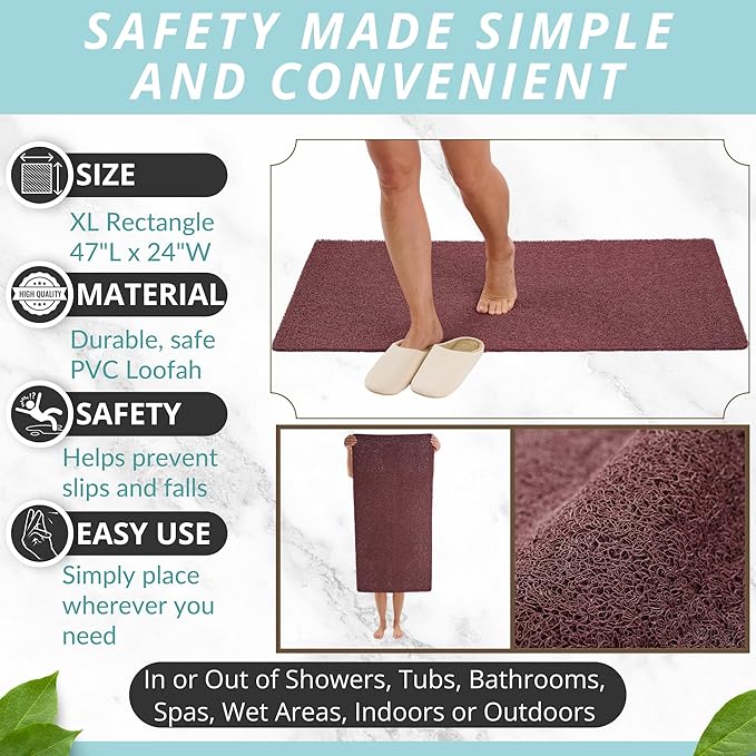 Soft Shower Mat Non Slip - PVC Loofah Inside or Outside Showers, Bathtubs, Bathrooms, and Wet Areas - Safe for Textured Tiled and Smooth Floor - No Suction Cups Secure Anti Slip (Brown 24 x 47) - Image 3