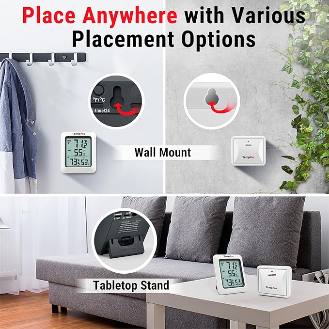 TempPro TP60-2 Digital Hygrometer Indoor Outdoor Thermometer Wireless Temperature and Humidity Gauge Monitor Room Thermometer with 500ft/150m Range Humidity Meter (Previously ThermoPro) - Image 6