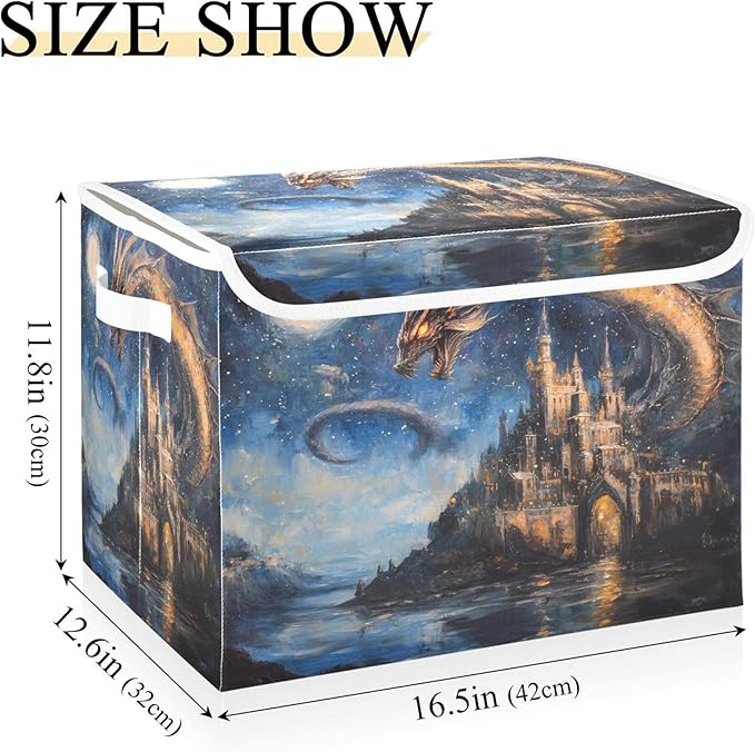 xigua Dream Castle Dragon Storage Bins with Lids and Carrying Handle,Foldable Storage Boxes Organizer Containers Baskets Cube with Cover for Home Bedroom Closet Office - Image 3