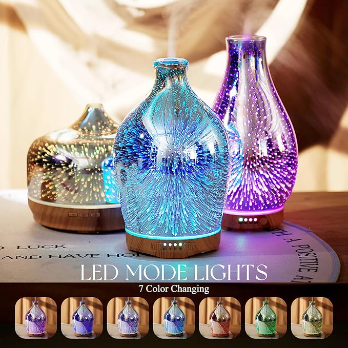 Porseme 280ml Essential Oil Diffuser 3D Glass Aromatherapy Ultrasonic Humidifier - Auto Shut-Off, Timer Setting, BPA Free for Home Hotel Yoga Leisure SPA Gift - Image 2