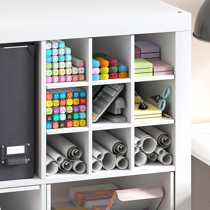 Furinno Cubicle Cube Insert, 9-Compartment Cube Organizer, Geometric Shelf Accessory, Fits into Furinno Triple Thick Cubes, IKEA Kallax, for Organizers and Storage, White - Image 4