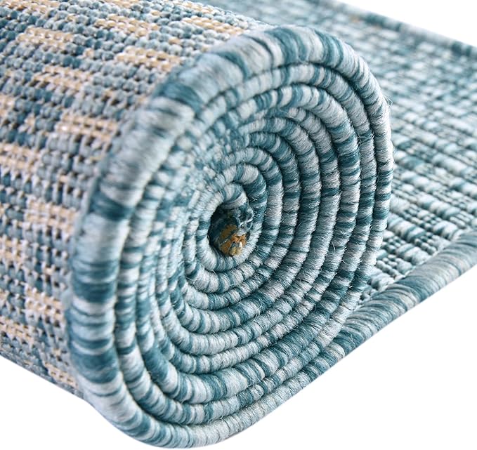 Unique Loom Collection Casual Transitional Solid Heathered Indoor/Outdoor Flatweave Area Rug (6' 1" x 9' Rectangle, Aquamarine/Ivory) - Image 11