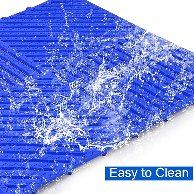 MYFAMIREA Modular Interlocking Cushion 12 Pack 11.8" x 11.8" Rubber Floor Tiles Non-Slip Splicing Drainage Mats for Deck, Pool, Shower, Patio, Balcony, Bathroom, Kitchen, Yard (Diagonal, Dark Blue) - Image 5