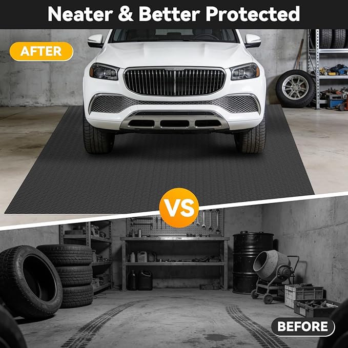 10x25 FT Garage Floor Mat, 2.8mm Thickened Flooring Roll for Under Car Diamond Plate PVC Rubber Mat with 20 Pcs Tapes, Non-Slip Floor Mat for Garage, Warehouse, Gyms, Trailer, Black - Image 4