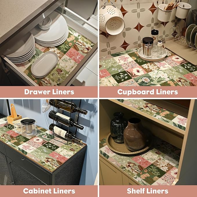 Drawer and Shelf Liner for Kitchen Cabinets Non-Adhesive Cabinet Liner for Shelves Kitchen Drawer Liners Waterproof Shelf Liners for Cabinets,Refrigerator,Cupboard, Floral,15.7In x 10FT - Image 6