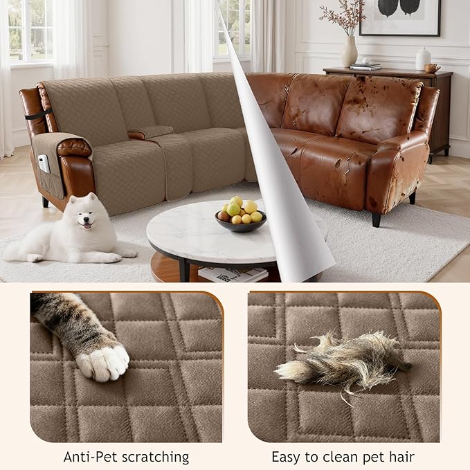 Arfntevss Recliner Sectional Couch Covers for Reclining Sectional L Shape Sofa Cover Non Slip Washable Recliner L Shaped Slipcover Middle Console Protector (1 Console Cover, Light Brown) - Image 3