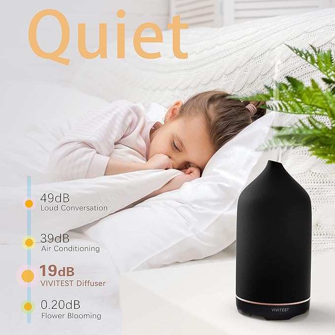 VIVITEST Diffusers for Essential Oils,Stone Oil Diffuser,Ceramic Essential Oil Diffusers Black for Home (250ML) - Image 8