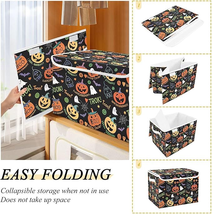 xigua Halloween Ghost Pumpkin Ghosts Storage Bins with Lids and Carrying Handle,Foldable Storage Boxes Organizer Containers Baskets Cube with Cover for Home Bedroom Closet Office - Image 4