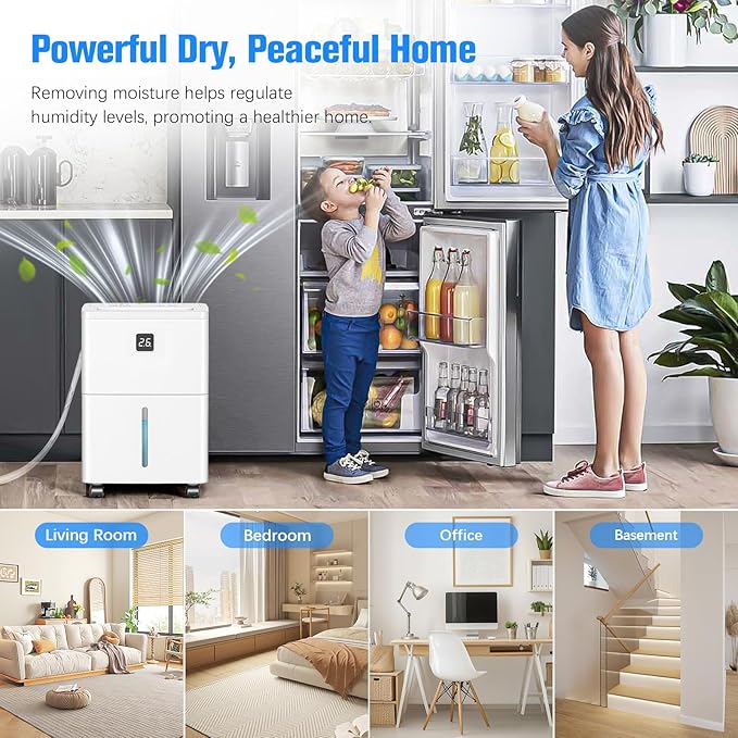 DEVERSE Max 25 Pints Dehumidifier for Home/Bedroom/Basement, 3000 Sq.Ft Coverage, with Drain Hose, Smart Humidity Control & Large Tank - Image 9