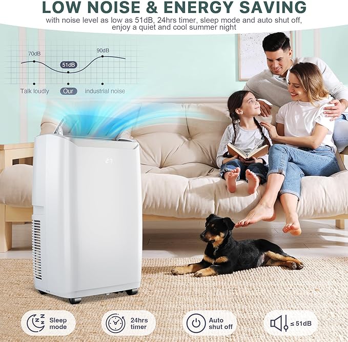 Quiet 12000 BTU Air Conditioner Portable for Room up to 550 Sq.Ft, 3 in-1 Floor Standing AC with Dehumidifier & Fan Mode, Sleep Mode, 24H Timer & Easy Window Installation Kit - Image 8