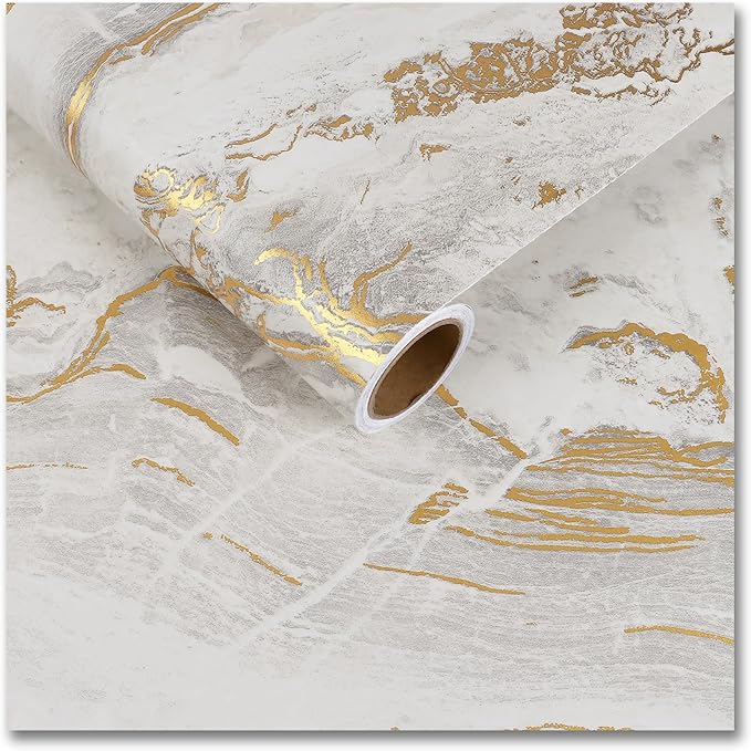 CRE8TIVE Large Size 24"x354" Matte Beige Gold Marble Wallpaper Peel and Stick Marble Contact Paper for Cabinets Countertops Removable Self Adhesive Waterproof Vinyl Roll for Bathroom Furniture Walls by CRE8TIVE